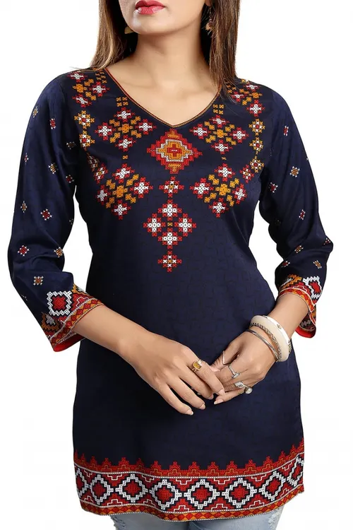 BEAUTIFUL BLUE POLY CREPE SHORT KURTI TUNIC TOP